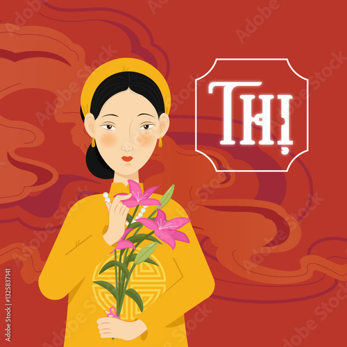 A Vietnamese girl from the past wearing a traditional Ao dai