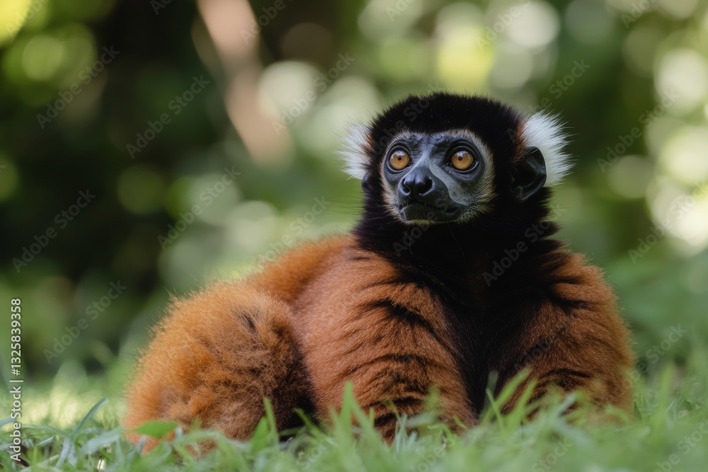 Fototapeta premium brown lemur monkey sitting on grass