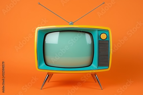 Vintage Television Set on Orange Background