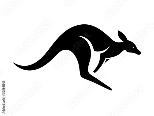 Silhouette of a Kangaroo in a Dynamic Pose. This stylized, black silhouette of a kangaroo leaping conveys a sense of energy and freedom and logo design .
