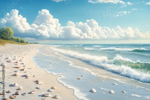 Serene Beach with Waves and Sky