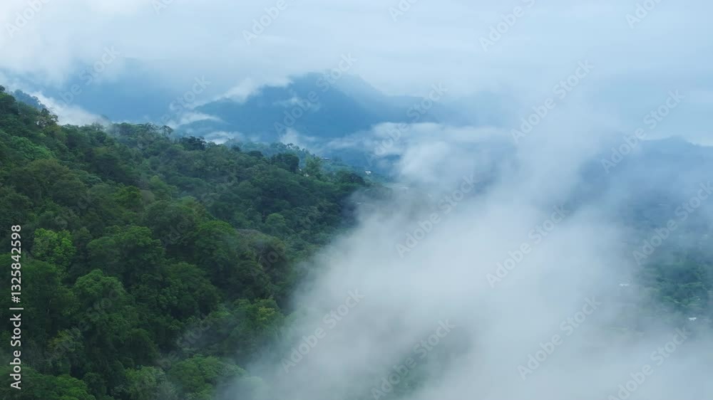 Experience breathtaking aerial views of Costa Ricas lush forests, where vibrant greenery meets enchanting fog, creating a captivating landscape that invites exploration Experience breathtaking aerial views of Costa Ricas lush forests, where vibrant greenery meets enchanting fog, creating a captivating landscape that invites exploration