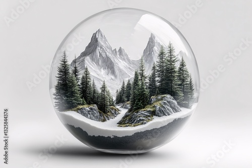 Snowy Mountain Scene in a Glass Sphere