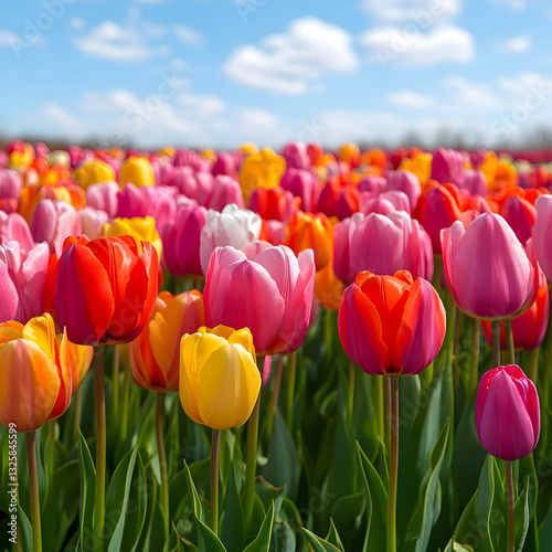 Vibrant Tulip Field: Spring Flowers, Nature isolated on transparent background