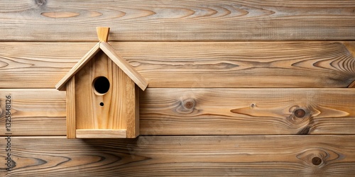 Rustic Birdhouse Flat Lay: Wooden Texture, Glass Reflection, Copy Space