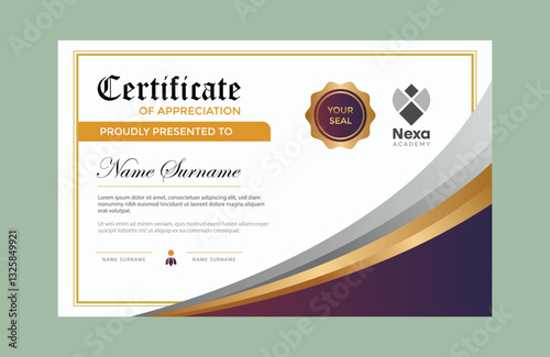 Purple golden Gradient elegant certificate design template