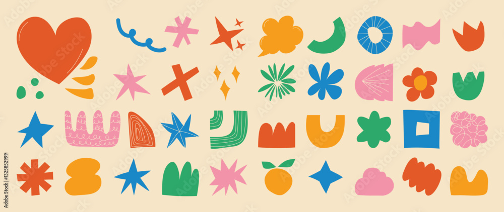 custom made wallpaper toronto digitalSet of abstract organic shapes vector. Collection of contemporary figure, cloud, flower, sparkle, geometric shape in funky groovy. Cute hippie design element perfect for banner, print, stickers. 