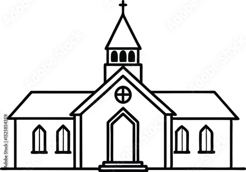 Christian church line art icon, Christian church with cross outline, Church house vector 