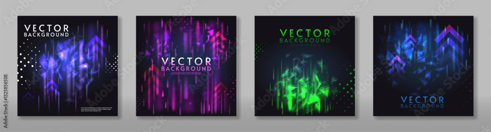 Fototapeta premium Set of glow lights elements design on dark background. Bright light. Northern lights. Vector illustration. Design for card, banner. 