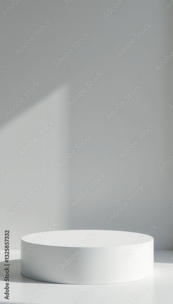 Sleek white pedestal against muted grey Ideal for product shots , showcase, advertising Sleek white pedestal against muted grey Ideal for product shots , showcase, advertising