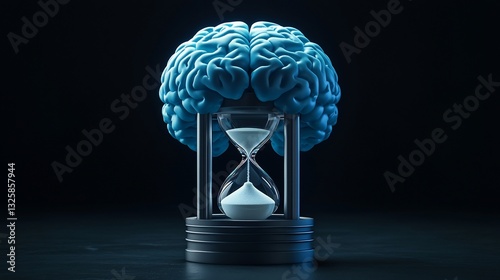 Floating hourglass inside a brain symbolizing time pressure and stress