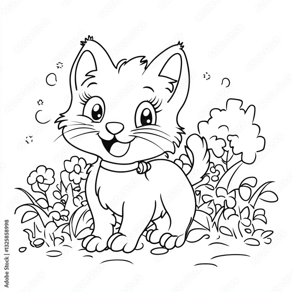 Drawing simple lines cute cat coloring book pages. cartoons for preschool children Drawing simple lines cute cat coloring book pages. cartoons for preschool children
