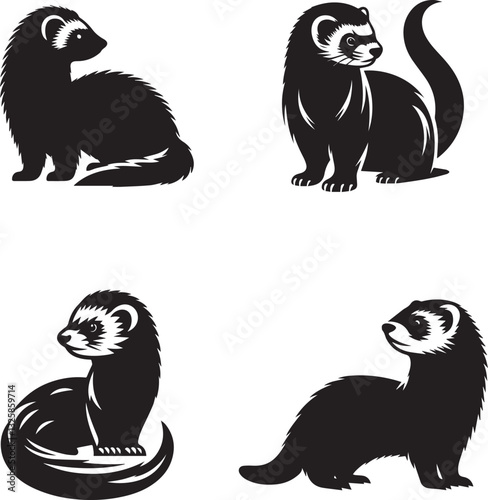 Elegant Ferret Silhouette Collection in Varied Poses