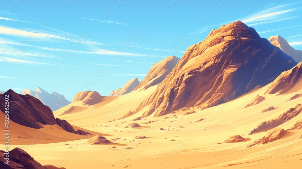 Naklejka premium Sunny desert landscape with mountains