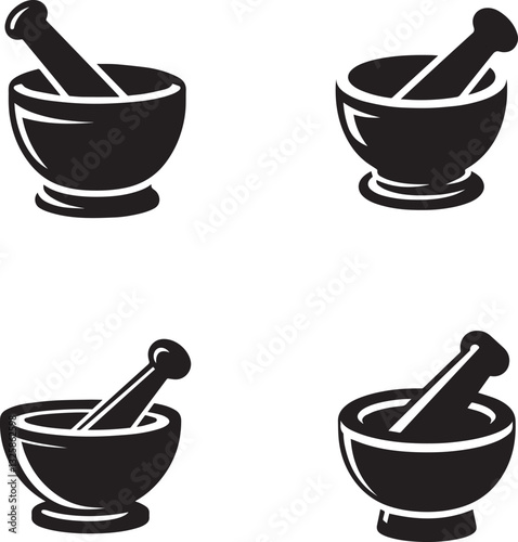 Mortar and Pestle Silhouettes - Culinary and Medicinal Tools Collection