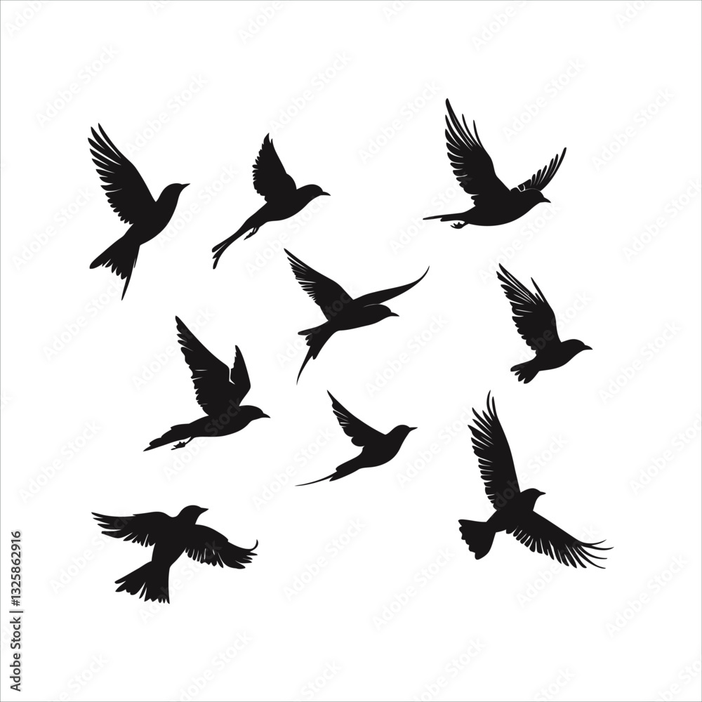 Fototapeta premium Vector logo birds in flight, bird icon, flying birds silhouette, vector bird illustration, avian symbol, elegant vector bird logo
