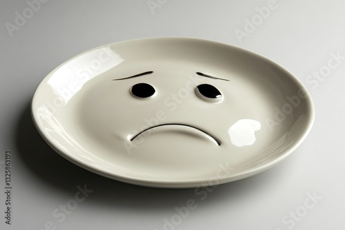 A plate with a sad face design, conveying emotions through its unique expression and minimalist aesthetic.