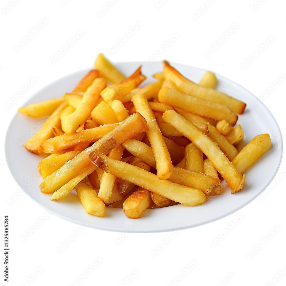A plate of golden-brown French fries, crispy on the outside and fluffy inside, served in a casual dining style. A plate of golden-brown French fries, crispy on the outside and fluffy inside, served in a casual dining style.