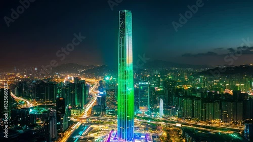 Wallpaper Mural Stunning Cityscape with Illuminated Skyscraper and Vibrant Nightlife in Modern Urban Environment Torontodigital.ca