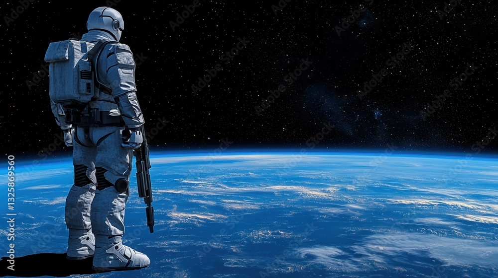 Fototapeta premium business investment concept, Astronaut gazing at Earth from space, surrounded by stars.