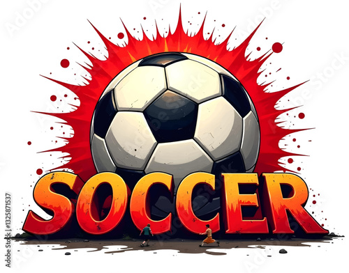 Wallpaper Mural retro soccer ball with red, Retro soccer lettering design with ball, graffiti style sport text design, Pop art soccer wording on red background art Torontodigital.ca