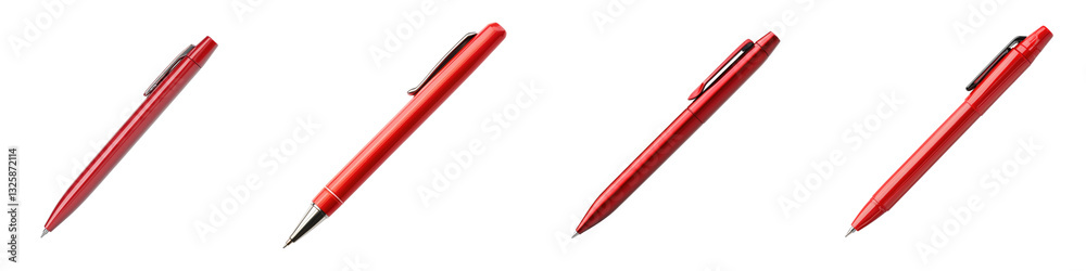 Red ballpoint pen isolated on transparent background, PNG, Set of Red ballpoint pen isolated on transparent background, PNG, Set of