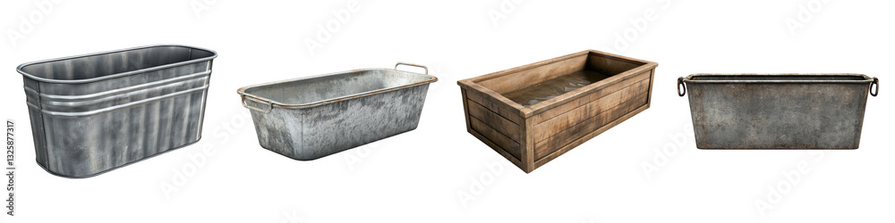 Agriculture watering trough isolated on transparent background, PNG, Set of Agriculture watering trough isolated on transparent background, PNG, Set of