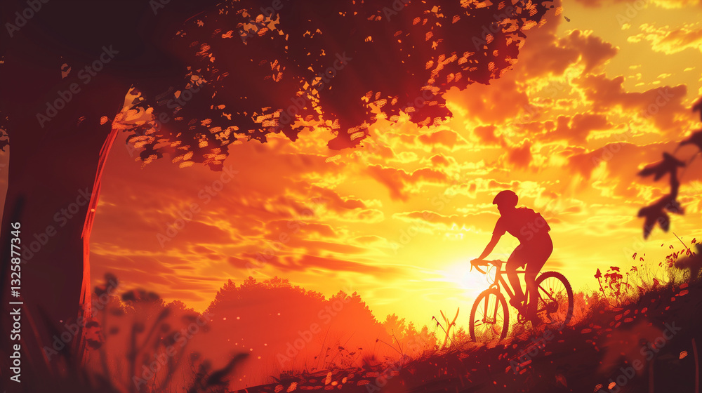 Fototapeta premium silhouette of a cyclist riding into a sunset