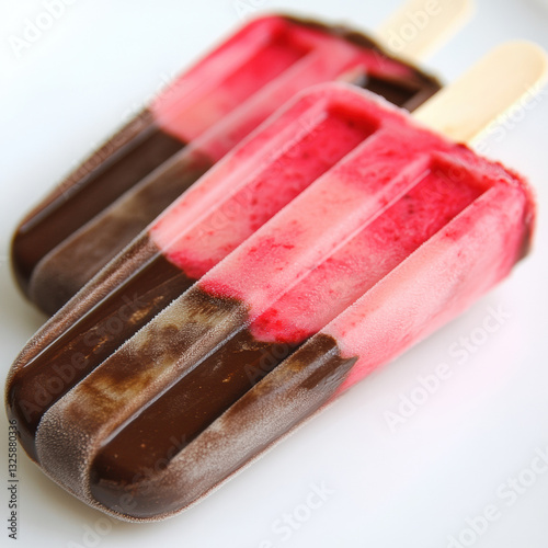 Decadent chocolate and raspberry swirl popsicles, delightful treat perfect for hot days. Enjoy rich flavors and refreshing taste of this frozen dessert