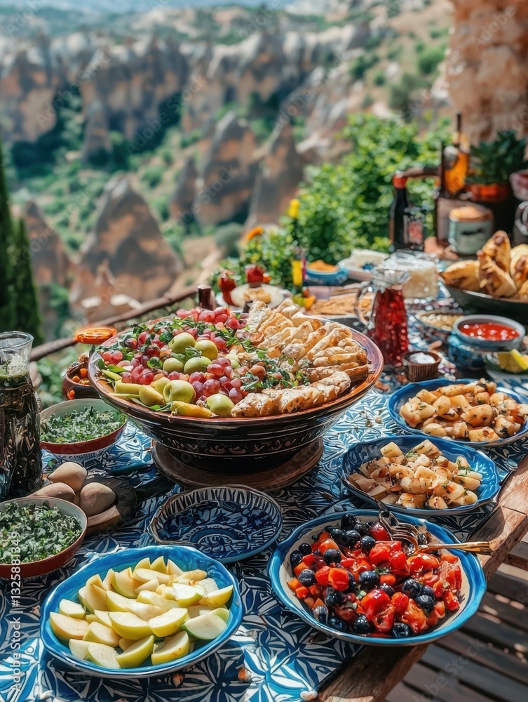 Fototapeta premium Croffle with apple compote and Cappadocia background
