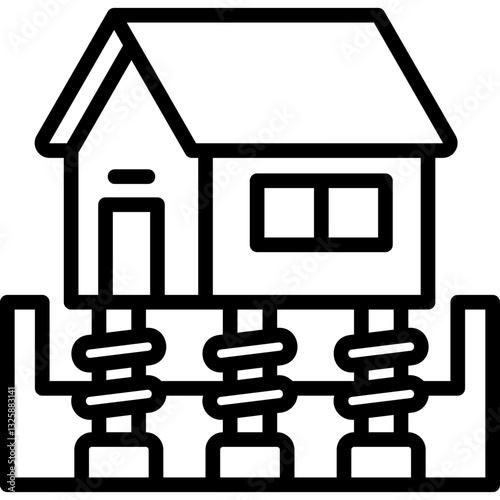 Anti Earthquake House Line Icon
