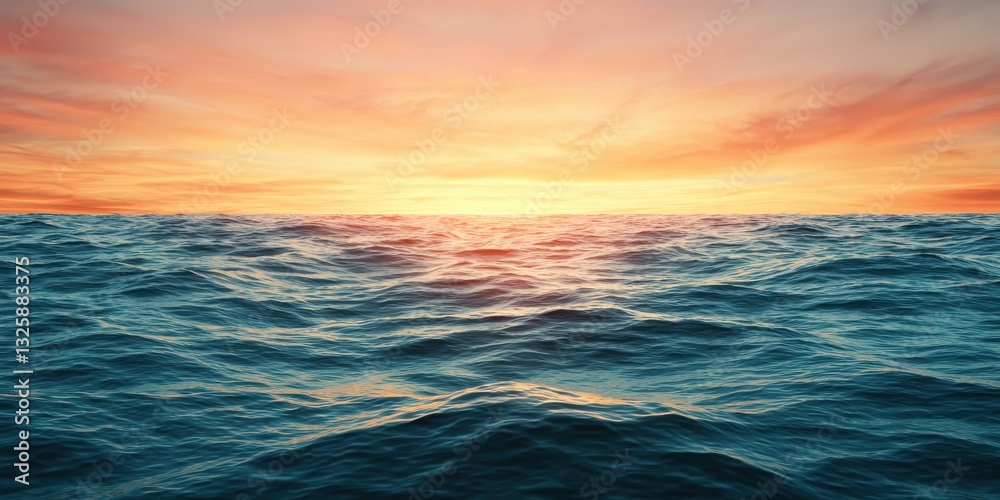 Fototapeta premium A tranquil seascape at sunset, showcasing vibrant colors reflecting on the calm water's surface.