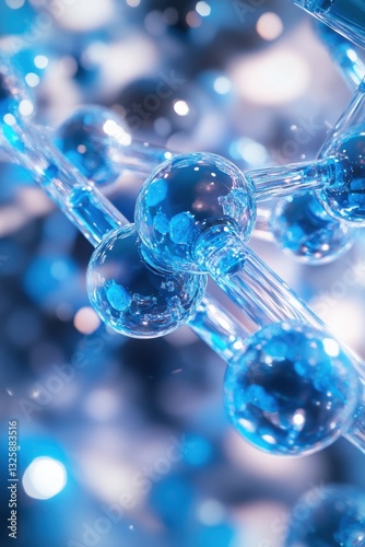 Wallpaper Mural Molecular structure with transparent blue atoms connected by bonds in a scientific background Torontodigital.ca