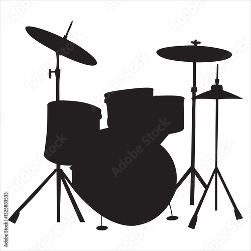 Drummer With Drums Silhouette, musician instrument design, Rock musician vector, drum set on music concert stage Musician artist performance
