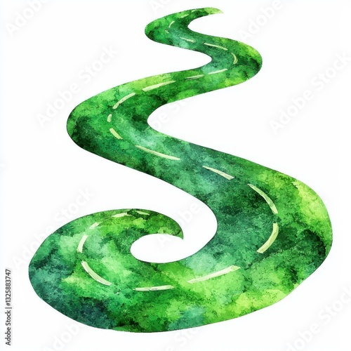 Wallpaper Mural Curvy Road Illustration in Watercolor Style with Lush Green Colors and Playful Design Elements Torontodigital.ca