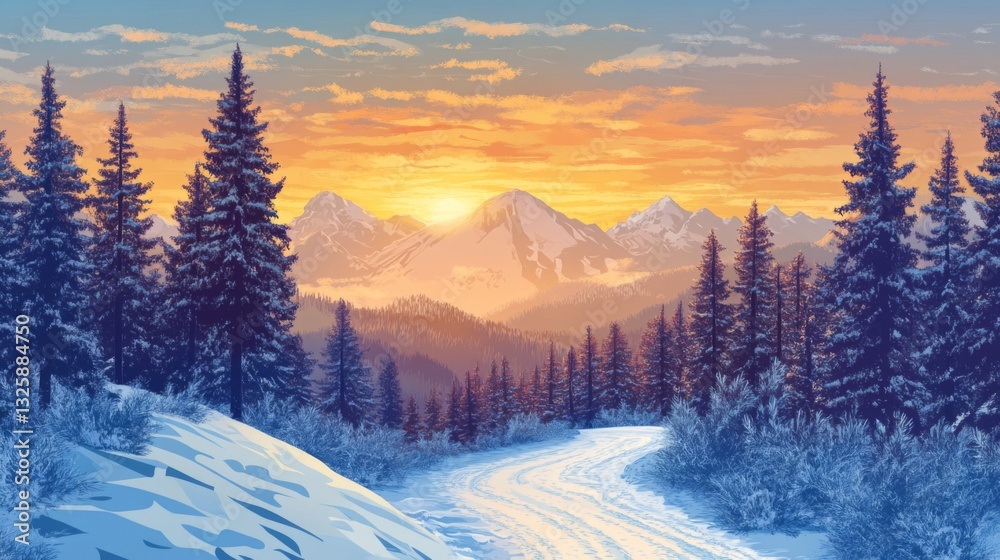 Fototapeta premium Winter Sunset in the Mountains