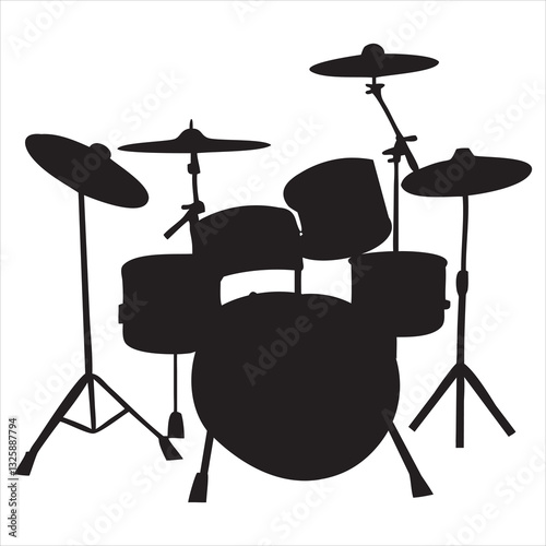 Drummer with Drums Silhouette and Rock Musician Vector Illustration
