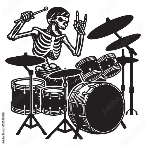 Rock Musician Vector Illustration Featuring Drummer with Drums Silhouette
