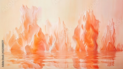 Rippled reflections in fiery orange and muted peach plain background