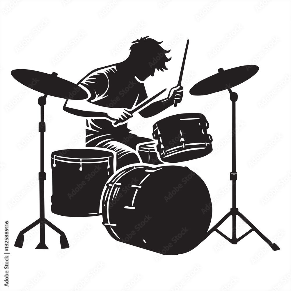 Fototapeta premium Musician Instrument Design with Drummer and Drums Silhouette