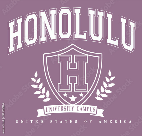Hawaii Honolulu college trending Fashion Vector Graphic Logo Varsity Cute Trending T-shirt Apparel 
