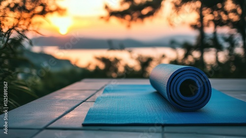 Sunset Yoga Mat on Patio Tranquil Evening Exercise