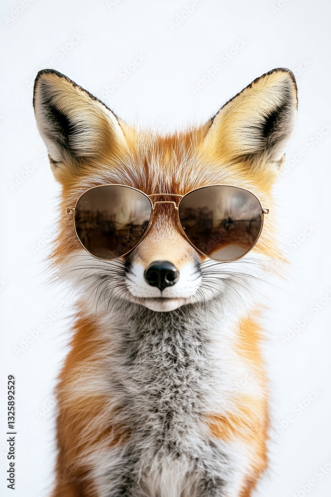 Obraz premium Fox wearing sunglasses posing stylishly for the camera in a playful manner, showcasing a trendy and fun animal portrait, perfect for digital art enthusiasts.