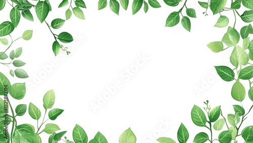 Wallpaper Mural border of various green leaves arranged around a blank white space creating a natural and fresh aesthetic suitable for backgrounds or designs Torontodigital.ca