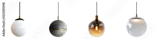 Globe pendant light isolated on transparent background, PNG, Set of