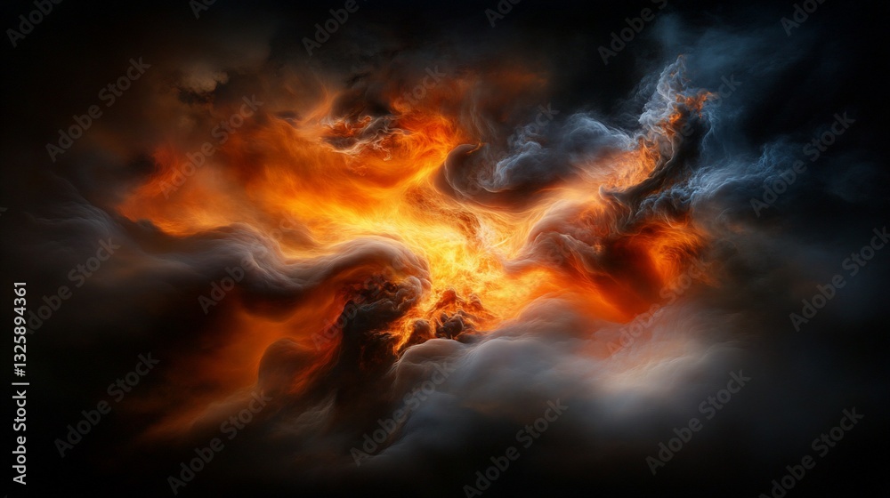 Fiery Nebula Cloudscape Abstract Background with Dramatic Lighting Effects Fiery Nebula Cloudscape Abstract Background with Dramatic Lighting Effects
