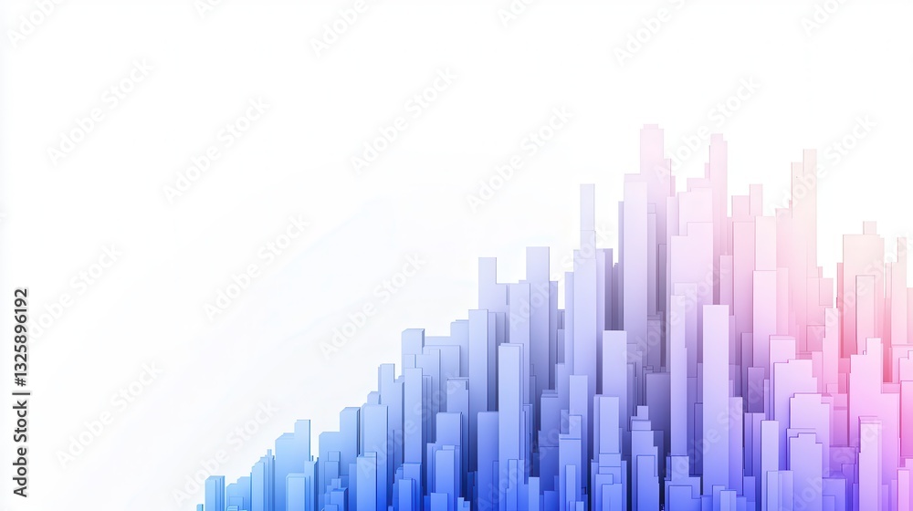 Abstract cityscape with gradient colors transitioning from blue to pink, creating modern and futuristic atmosphere. geometric shapes resemble skyscrapers against white background Abstract cityscape with gradient colors transitioning from blue to pink, creating modern and futuristic atmosphere. geometric shapes resemble skyscrapers against white background