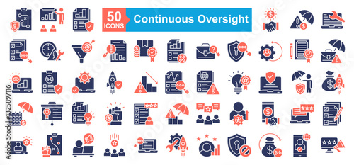Continuous Oversight And Reliability Icon Sheet Planning, Availability, Strategy, Presentation, Reliability, Payment, Failure, Maintenance, Evaluation, Time Alert, Target, Degradation, Failure