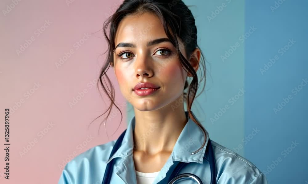 Confident female doctor portrait, pastel background, healthcare Confident female doctor portrait, pastel background, healthcare