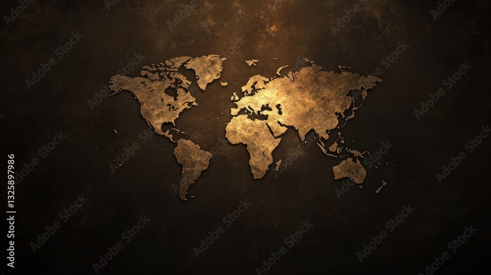 Naklejka premium Embossed world map on dark textured background.